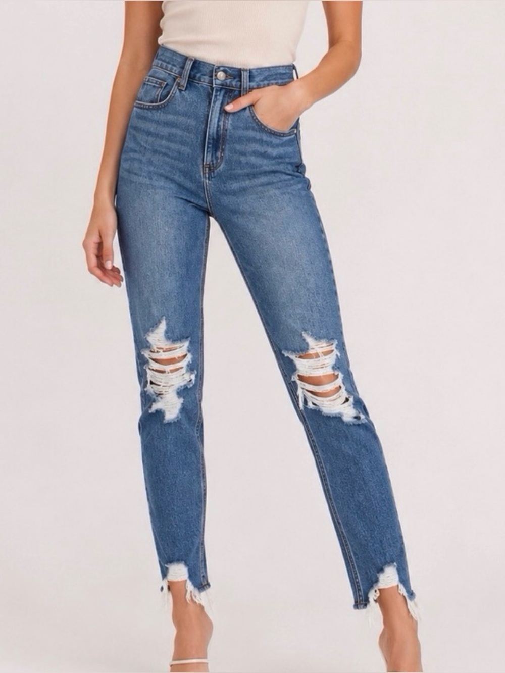 American Eagle High Rise Distressed Mom Jeans 2